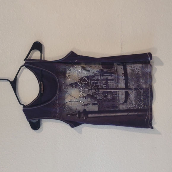 blue canyon Tops - Y2k rhinestone distressed tank top